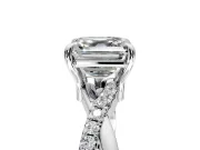 Solitaire Engagement Ring Setting for Asscher Cut Center with Half-Pave Crossover Band and Prong Head in Sterling Silver