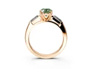 3 Stone Engagement Ring Setting for Fancy Green Oval Center with Tapered Baguettes, Plain Band and Prong Head in Rose Gold