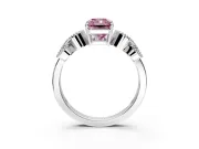 Leaf Engagement Ring Setting for Fancy Pink Princess Cut Center with Milgrain Accent Band and Prong Head in Sterling Silver