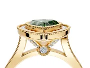 Halo Engagement Ring Setting for Fancy Green Heart-Shaped Center with Milgrain Frame, Pave Band and Prong Head in Yellow Gold