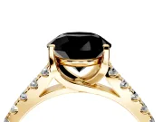 Solitaire Engagement Ring Setting for Fancy Black Round Cut Center with Partway Pave Band and Prong Head in Yellow Gold