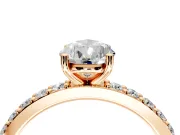 Solitaire Engagement Ring Setting for Pear-Shaped Center with Round Cut Pave Band and Prong Head in Rose Gold