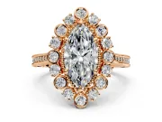 Milgrain Halo Engagement Ring Setting for Marquise Center with Bezel Point Accents and Prong Head in Rose Gold