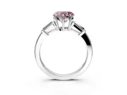3 Stone Engagement Ring Setting for Fancy Pink Heart-Shaped Center with Baguette Accents and Prong Head in White Gold