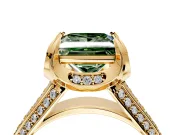 Solitaire Engagement Ring Setting for Fancy Green Princess Cut Center with Accented Split Shank and Prong Head in Yellow Gold