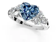 Cluster Engagement Ring Setting for Fancy Blue Heart-Shaped Center with Round Cut Accent Frame and Prong Head in Sterling Silver
