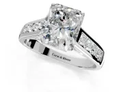 Solitaire Engagement Ring Setting for Radiant Cut Center with Round Cut Channel Band and Prong Head in Platinum