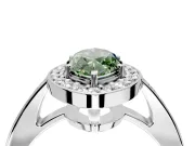 Bezel-Framed Halo Engagement Ring Setting for Fancy Green Marquise Center with Pave Band and Prong Head in Platinum