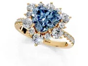 Floral Halo Engagement Ring Setting for Fancy Blue Heart-Shaped Center with Pave Accents and Prong Head in Yellow Gold