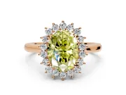 Starburst Halo Engagement Ring Setting for Fancy Yellow Oval Center with Thin Round-Wire Band and Prong Head in Rose Gold