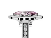 Halo Engagement Ring Setting for Fancy Pink Marquise Center with Outer Bezel Rim, Pave Band and Prong Head in White Gold