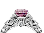 Solitaire Engagement Ring Setting for Fancy Pink Radiant Cut Center with Filigree Band and Prong Head in Platinum
