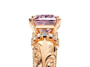 Solitaire Engagement Ring Setting for Fancy Pink Princess Cut Center with Filigree Accent Basket and Prong Head in Rose Gold