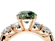 5 Stone Engagement Ring Setting for Fancy Green Round Cut Center with Graduated Accents and Prong Head in Rose Gold