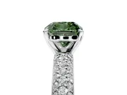 Solitaire Engagement Ring Setting for Fancy Green Cushion Cut Center with Domed Multi-Row Pave Band and Prong Head in Platinum