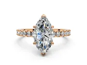 Solitaire Engagement Ring Setting for Marquise Center with Fine Pave Band and Claw Prong Head in Rose Gold