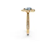 Milgrain Halo Engagement Ring Setting for Fancy Blue Heart-Shaped Center with Bezel Point Accents and Prong Head in Yellow Gold