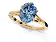 Solitaire Engagement Ring Setting for Fancy Blue Oval Center with Plain Split Shank and Prong Head in Yellow Gold
