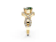 Halo Engagement Ring Setting for Fancy Green Oval Center with Pave Infinity Twist Band and Prong Head in Yellow Gold