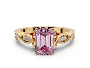 Solitaire Engagement Ring Setting for Fancy Pink Emerald Cut Center with Marquise and Bezel Accents and Prong Head in Yellow Gold