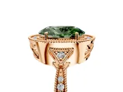 Halo Engagement Ring Setting for Fancy Green Oval Center with Milgrain Rim, Pave Band and Prong Head in Rose Gold