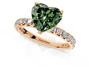 Solitaire Engagement Ring Setting for Fancy Green Heart-Shaped Center with Shared-Prong Accents and Prong Head in Rose Gold