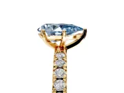 Solitaire Engagement Ring Setting for Fancy Blue Pear-Shaped Center with Fine Pave Band and Claw Prong Head in Yellow Gold