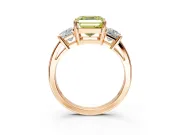 3 Stone Engagement Ring Setting for Fancy Yellow Asscher Cut Center with Matching Side Accents and Prong Head in Rose Gold