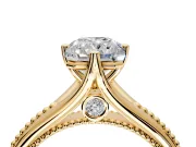 Solitaire Engagement Ring Setting for Radiant Cut Center with Milgrain Cathedral Band and Prong Head in Yellow Gold