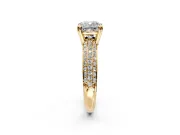 Solitaire Engagement Ring Setting for Cushion Cut Center with Multi-Row Pave Accents and Basket Head in Yellow Gold