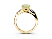 3 Stone Engagement Ring Setting for Fancy Yellow Asscher Cut Center with Tapered Baguettes, Plain Band and Prong Head in Yellow Gold