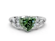 Cluster Engagement Ring Setting for Fancy Green Heart-Shaped Center with Round Cut Accent Frame and Prong Head in Platinum