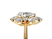 Small-Accent Cluster Halo Engagement Ring Setting for Pear-Shaped Center with Plain Band and Prong Head in Yellow Gold