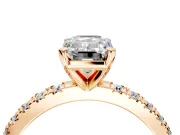 Solitaire Engagement Ring Setting for Emerald Cut Center with Fine Pave Band and Claw Prong Head in Rose Gold