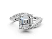 Solitaire Engagement Ring Setting for Asscher Cut Center with Pave Bypass Swirl Band and Prong Head in Sterling Silver