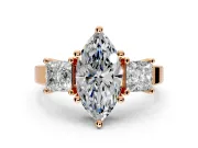 3 Stone Engagement Ring Setting for Marquise Center with Matching Side Accents and Prong Head in Rose Gold