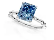 Solitaire Engagement Ring Setting for Fancy Blue Radiant Cut Center with Bamboo Band and Prong Head in Platinum