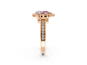 Halo Engagement Ring Setting for Fancy Pink Pear-Shaped Center with Outer Bezel Rim, Pave Band and Prong Head in Rose Gold