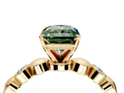 Solitaire Engagement Ring Setting for Fancy Green Radiant Cut Center with Beaded Bezel Station Band and Prong Head in Yellow Gold