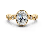 Milgrain Bezel Engagement Ring Setting for Oval Center with Marquise Stations and Bezel Head in Yellow Gold