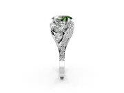Halo Engagement Ring Setting for Fancy Green Oval Center with Marquise and Pave Bypass Band and Prong Head in Platinum