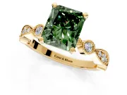 Solitaire Engagement Ring Setting for Fancy Green Radiant Cut Center with Milgrain Bezel Accents and Prong Head in Yellow Gold