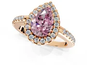 Pave Halo Engagement Ring Setting for Fancy Pink Pear-Shaped Center with Single Row Pave Band and Prong Head in Rose Gold