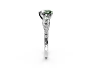 3 Stone Engagement Ring Setting for Fancy Green Heart-Shaped Center with Crossover Basket, Pave Band and Prong Head in White Gold