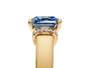 Solitaire Engagement Ring Setting for Fancy Blue Asscher Cut Center with Wide Band, Pave Collar and Prong Head in Yellow Gold