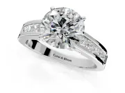 Solitaire Engagement Ring Setting for Round Cut Center with Princess Cut Channel Band and Prong Head in Sterling Silver