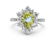 Floral Halo Engagement Ring Setting for Fancy Yellow Pear-Shaped Center with Pave Accents and Prong Head in Sterling Silver