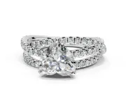 Solitaire Engagement Ring Setting for Heart-Shaped Center with Woven 3-Strand Pave Band and Prong Head in White Gold