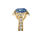 Floral Engagement Ring Setting for Fancy Blue Cushion Cut Center with Four Accent Clusters and Prong Head in Yellow Gold