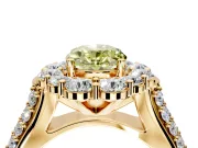 Large Accent Halo Engagement Ring Setting for Fancy Yellow Oval Center with Pave Split Shank and Prong Head in Yellow Gold